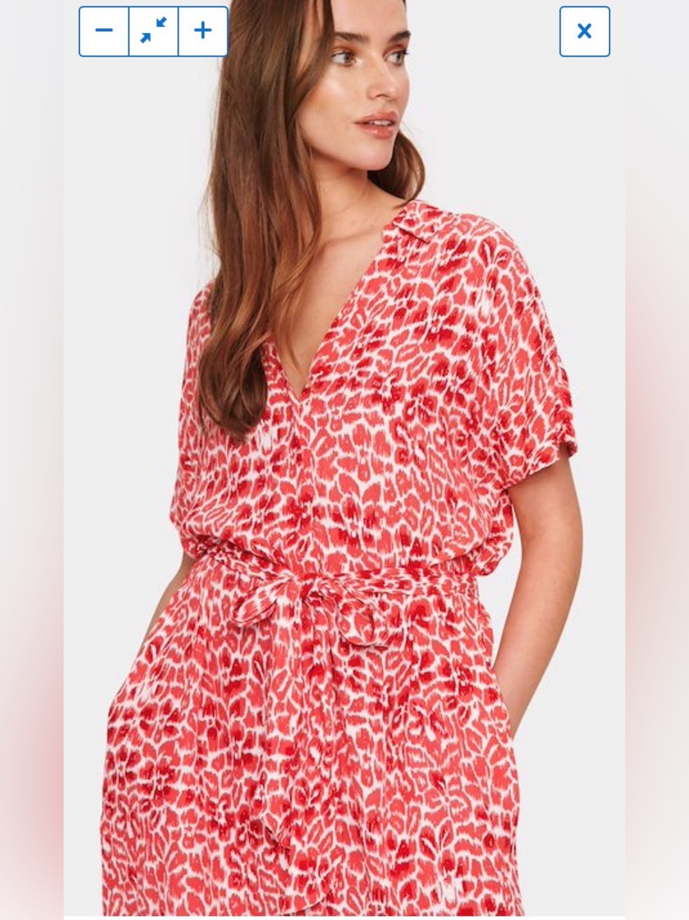 Red and White Animal Print Midi/Maxi Shirt Dress by Saint Tropez Size L - Picture 14 of 17